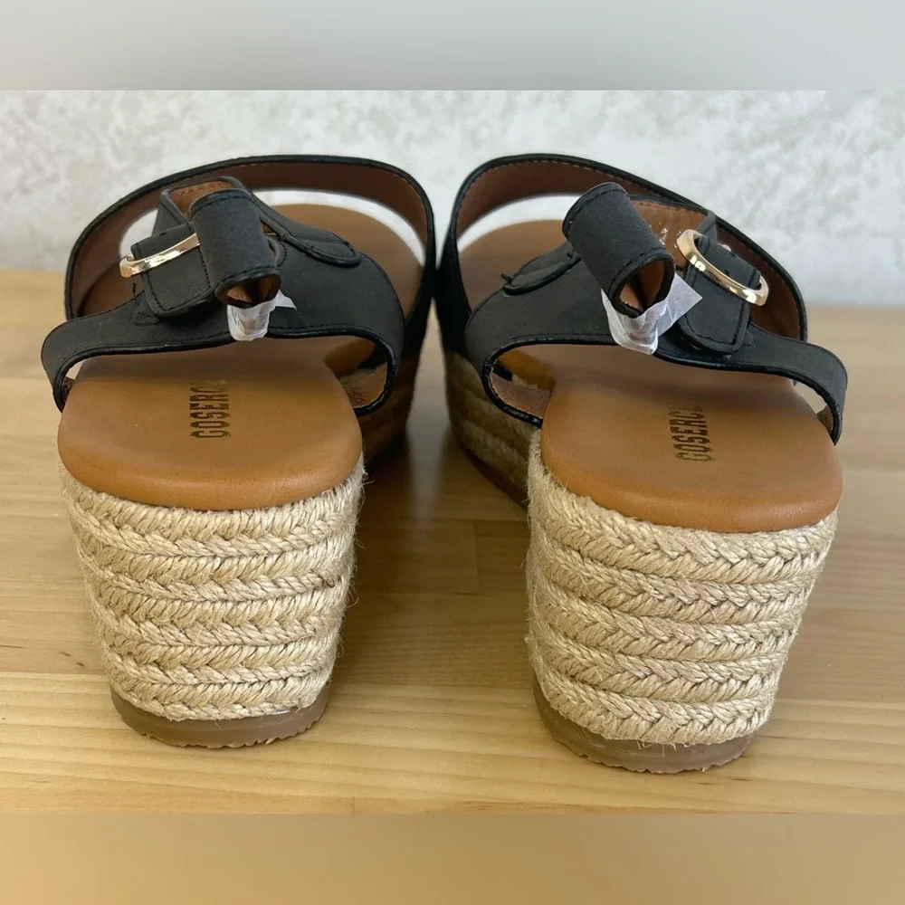 Black Scalloped Espadrille Platform Sandals Size 9 NWT In Box
